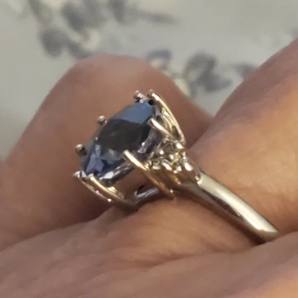 Checkerboard cut Neptune garden topaz/diamond ring - Picture 3 of 7
